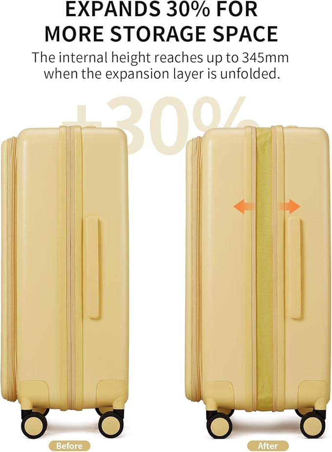 aji Expandable Top Opening Carry On Luggage Airline Approved, 20 Inch Lightweight Hardside Carry On Suitcase with Spinner Wheels, Travel Luggage with Laptop Compartment for Women Men, Cheese Yellow