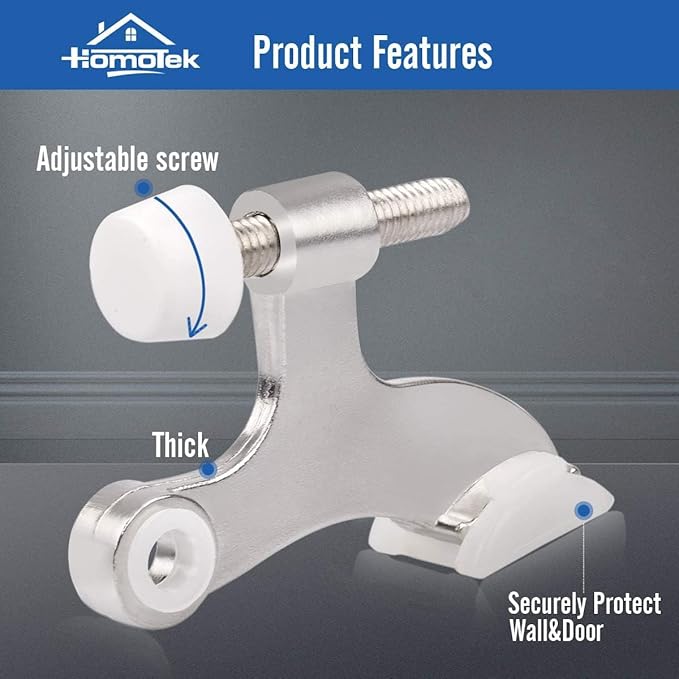 HOMOTEK 36 Pack Hinge Pin Satin Nickel Door Stopper,Adjustable Deluxe Heavy Duty Door Stopper 2-1/2"x1-3/4,with White Rubber Bumper Tips…