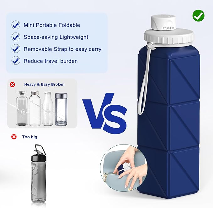 Collapsible Water Bottles 2 Pack Compact Portable,Leakproof,Bpa-Free Silicone Bottles For Travel,Hiking,Camping,Gym,Outdoor Sports.Curable,Lightweight,Reusable For On-The-Go Hydration