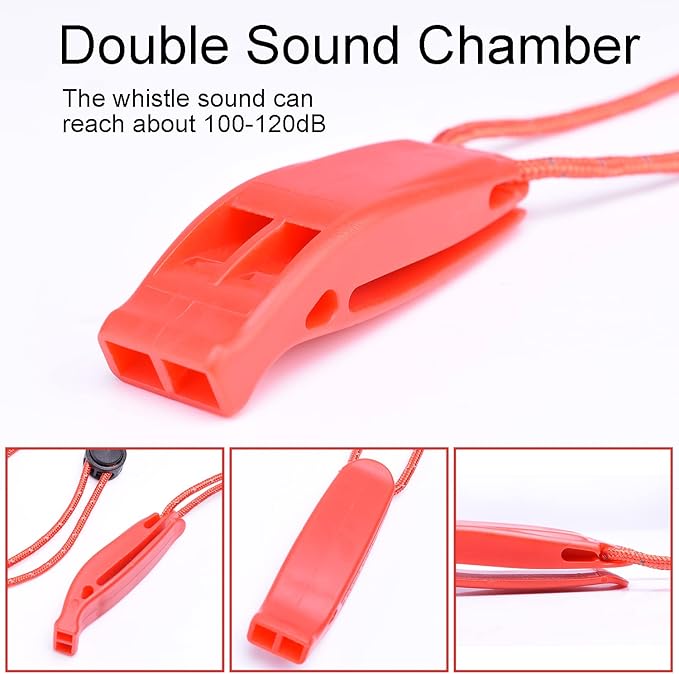 4 Pack Emergency Whistles with Adjustable Reflective Lanyard, Shrill Loud Safety Whistle for Outdoor Survival Hiking Camping Hunting Fishing Kayak Life Vest Jacket Boating Rescue Signaling (Red)