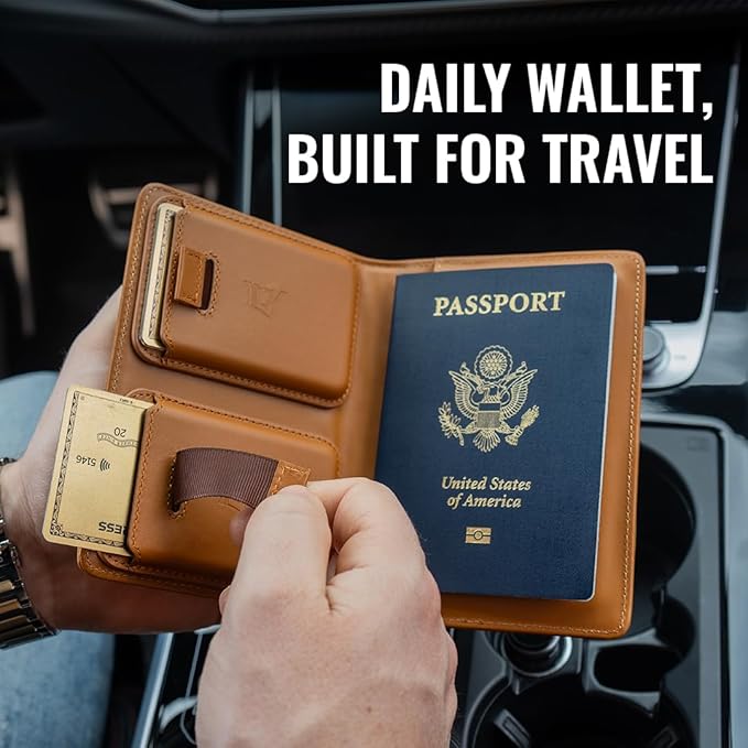 Kings Loot Passport Holder Wallet | RFID Protected Leather Travel Wallet with Built-in Trackable Holder | Holds 1-6 Cards & Passport | Slim & Stylish Wallets (Onyx Black)