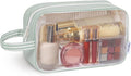 Narwey Clear Toiletry Bags for Traveling Women Men, Clear Travel Bags for Toiletries Makeup Bag Cosmetic Bag with Zipper, Make Up Organizer, Skincare Bag (Mint Green Stripe)