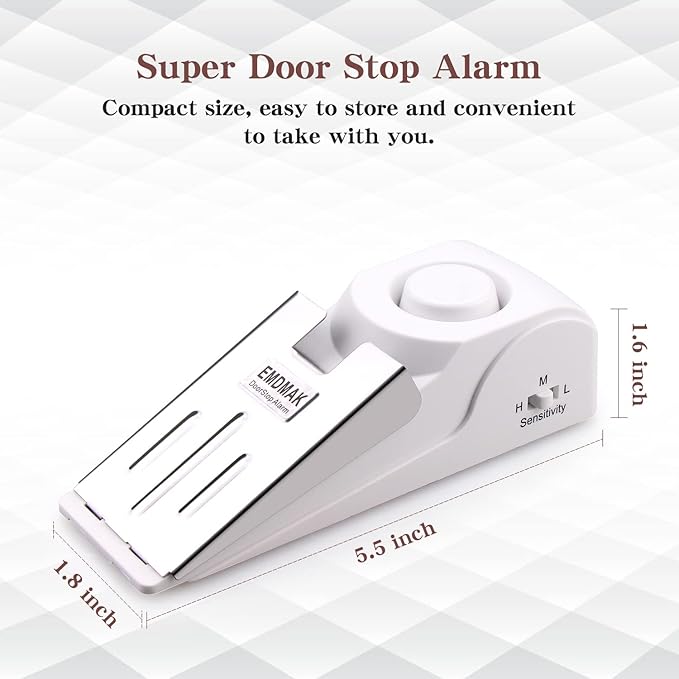 EMDMAK Door Stop Alarm with 120DB Siren Door Stop for Home & Travel (White) (Pack of 2)