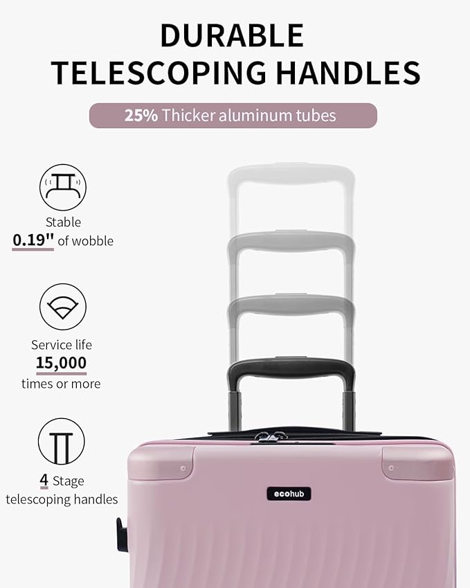 ECOHUB Hardside Expandable Carry On Luggage Sets, Recycled PC 20/24" Rolling Luggage Airline Approved with Spinner Wheels & TSA Lock, Lightweight Hardshell Travel Suitcase, 20+24 inch Carry-on Pink