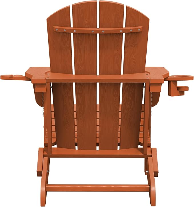 SERWALL Adirondack Chair with Cup Holders - Composite Adirondack Chairs Set of 8 HDPE Outdoor Chairs All Weather Use- Orange