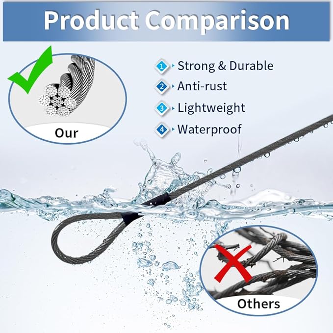 3.3mm (1/8 Inch) Outdoor Travel Stainless Steel Security Cable-4ft Luggage Lock Safety Wire Flexible Steel Wire Rope with Double Loop Safety for Luggage, Bike, Lock(Balck+Red, 4ft-(2Pack)