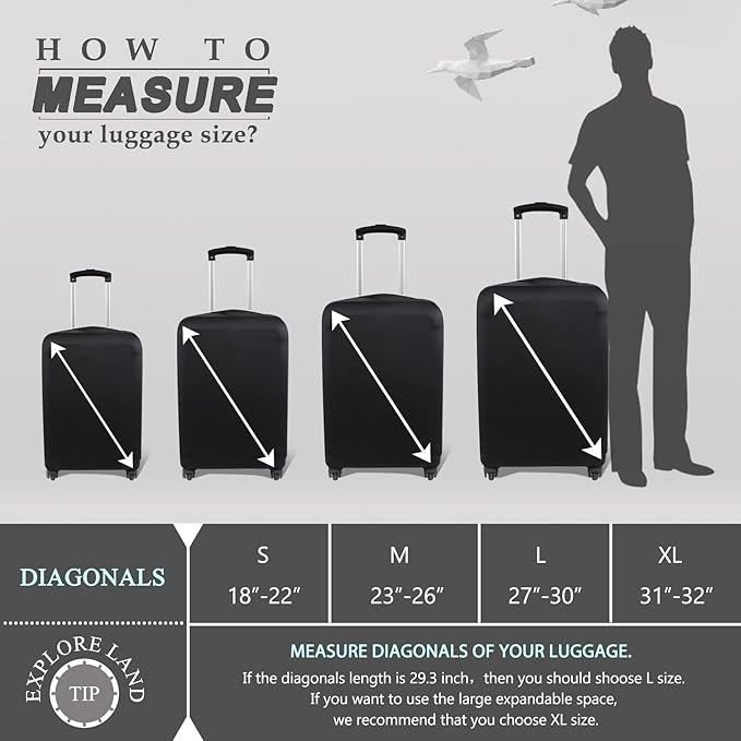Explore Land Travel Luggage Cover Suitcase Protector Fits 23-26 Inch Case (Black, M)