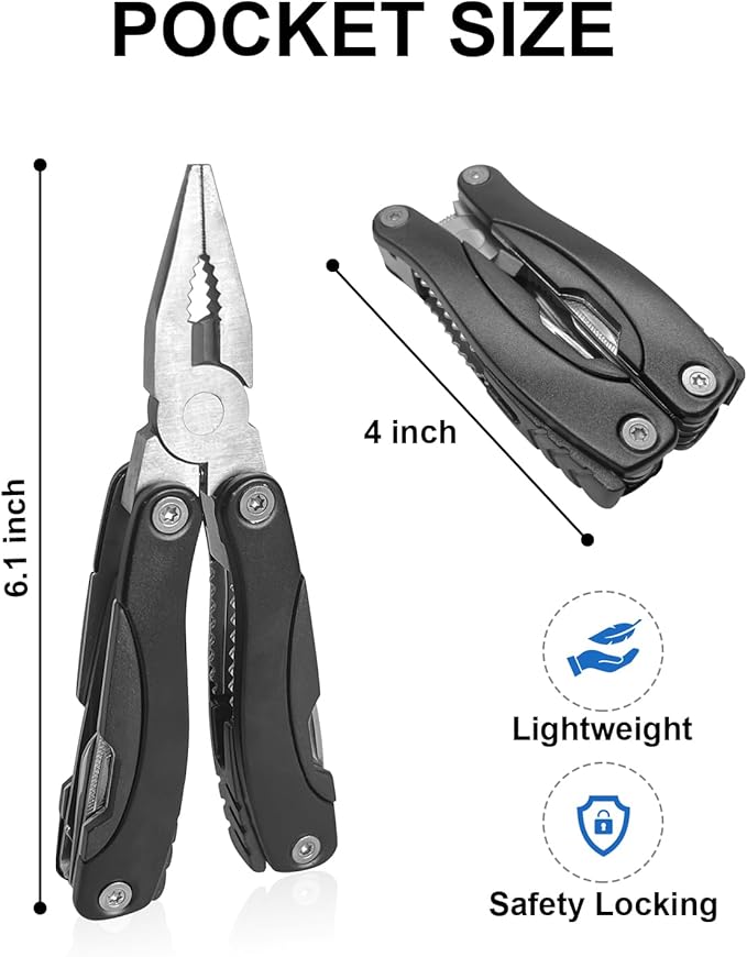 UNOONE 11-in-1 Multitool Pliers - Stainless Steel Pocket Knife with Pliers, Screwdriver & Bottle Opener - Aluminum Handle EDC Knives for Survival, Camping, Hunting, Hiking - Gift for Men Women (Blue)