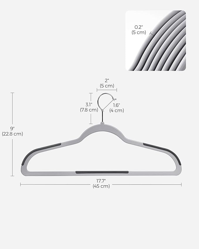 SONGMICS Clothes Hangers, Pack of 50 Plastic Coat Hangers, Space-Saving, Light Gray and Dark Gray UCRF50G