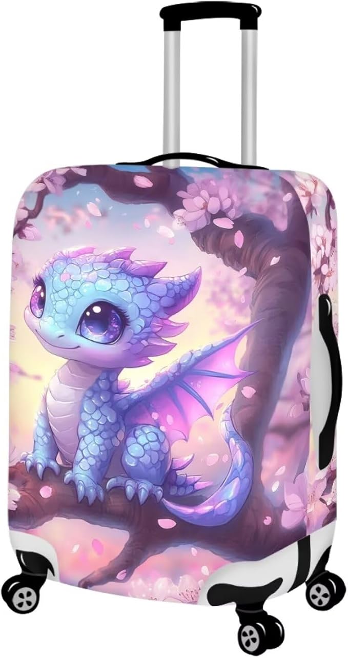 Dragon Suitcase Cover Travel Luggage Protector Washable Elastic Suitcase Covers Anti-Scratch Zip Closure Lugagge Covers for Suitcase Cherry Blossom Luggage Cover Fits 22-25 Inch, M