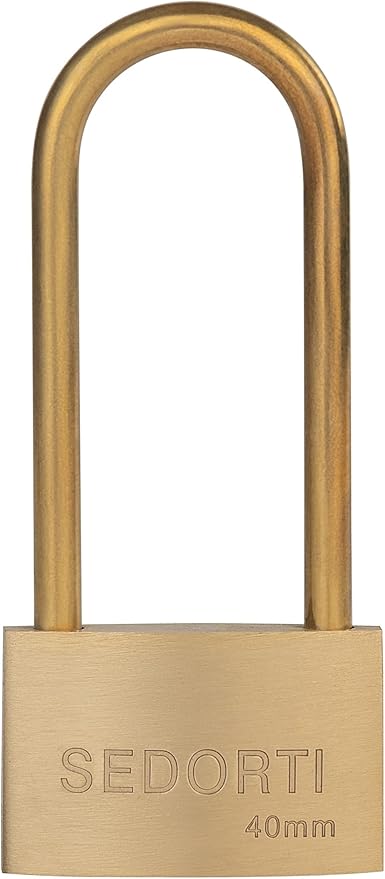 Weather Proof Lock, Keyed Alike Solid Brass Padlocks with Long Brass Shackle, Light Duty, 1-1/2" Wide Body, Marine Padlock, Anti Rust Lock, 4 Pack