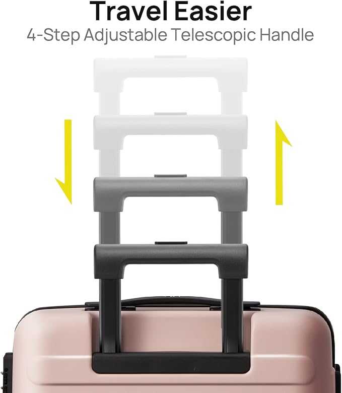 Carry on Luggage 22 X 14 X 9 Airline Approved, 20 Inch Luggage for 3-5 Days Travel, Double Spinner Wheels, 100% Hardshell PC, TSA Lock (04-Pink (Basic), Checked 24-Inch)