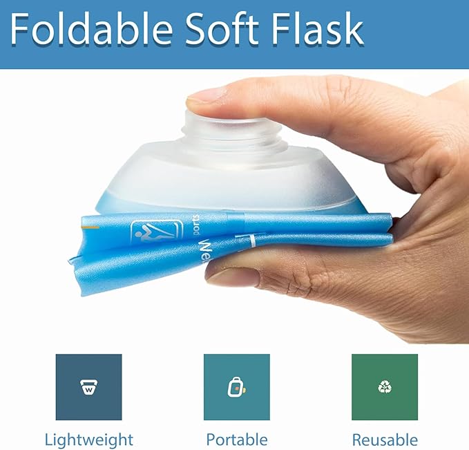 CLINTT 250ml Soft Flask, Foldable Running Water Bottle, TPU Folding Soft Water Flask, BPA-Free Collapsible Flask for Hydration Pack Running Vest, Cycling, Climbing, Hiking - 1Pcs, White