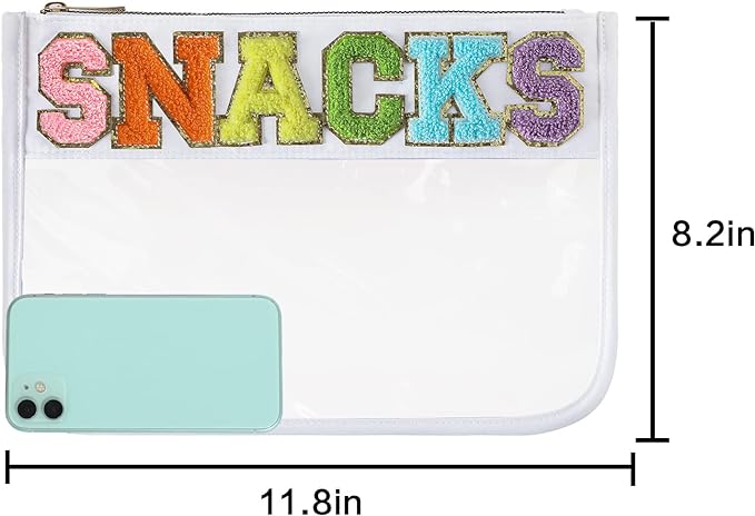 DYSHAYEN Chenille Letter Clear Zipper Pouch for Travel,Nylon Clear Cosmetic Bag,Makeup Travel Bag for Women Girls 11.8 Inches x 8.2 Inches