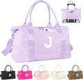 Daughter Niece Gifts for Teen Girl Kids, Initial Travel Duffel Bag Sports Gym Bag Personalized Gifts Weekender Bag，Monogram Overnight Bag Cute Dance Bag Birthday Bridesmaid Gifts for Women(Purple, J)