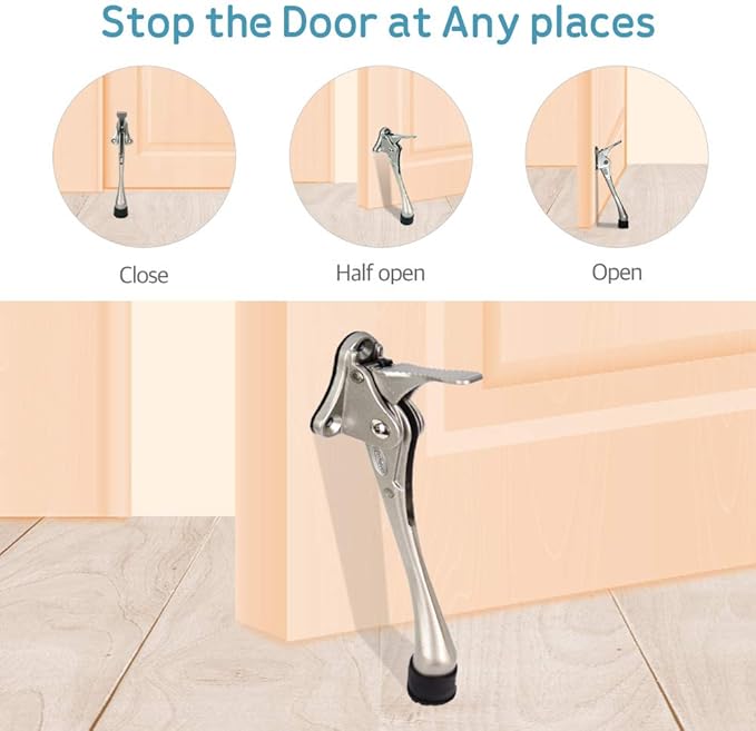 Door Stopper, One-Touch semi-Automatic Metal Door Stopper, with Non-Slip Rubber Tip for Wood, Concrete, Tiled, and Carpeted Floors (6inch x 15pack, Black)