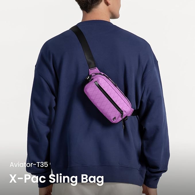 tomtoc 1.5L X-Pac Sling Bag with RFID Blocking, Crossbody Bag Minimalist Chest Shoulder Pack for Men/Women, Water-resistant Lightweight Casual Funny Pack for Travel, Daily Commute