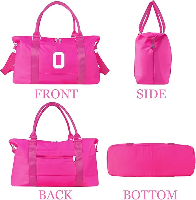 Overnight Bag for Kids Teen Girls Weekender Dance Bag Birthday Graduation Gifts,Initial Travel Duffel Bag Sports Gym Bag Personalized Weekender Bag Carry On Bags Preppy Gifts for Women(Hot Pink, O)
