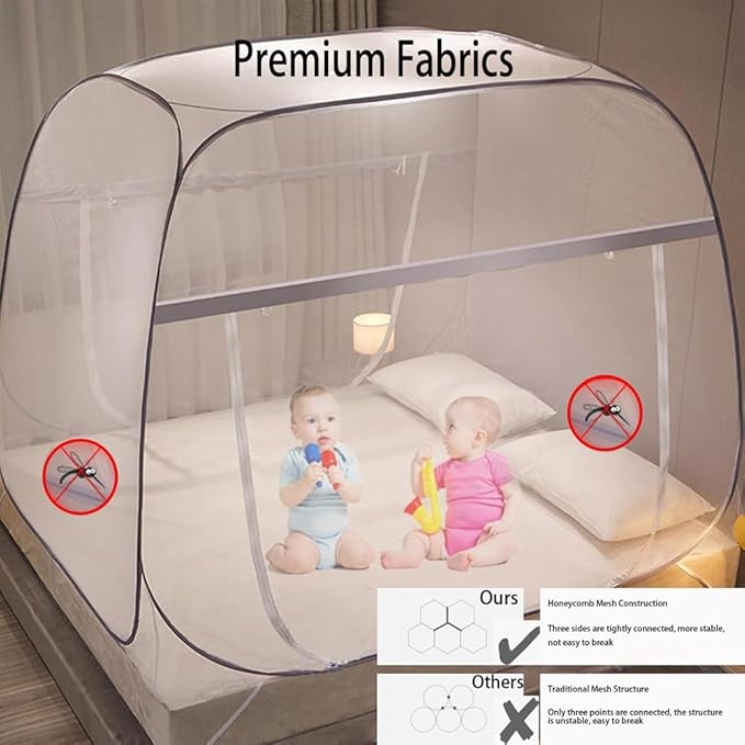 Pop-Up Mosquito Net Tent for Beds Portable Folding Canopy with Net Bottom, Fits Twin to King Size 79x71x59inch, Easy Install Wash for Baby Adults, Indoor Outdoor Use (Blue-King Bed)