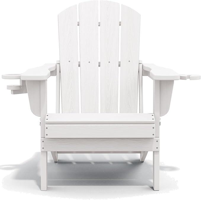 SERWALL Adirondack Chair with Cup Holders - Composite Adirondack Chairs HDPE Outdoor Chairs All Weather Use- White