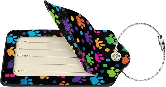 Cute Dog Paws Leather Luggage Tag with Stainless Steel Ring, Fun Name Id Card Cover Travel Bag Tag Set, Suitable for Travel Bag Luggage Women Men 4 PCS