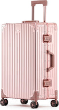 Metal All Aluminum Carry-on Luggage TSA Customs Lock Zipperless Silent Rotary Wheel Business Suitcase Aluminum Frame Set (rose gold, 26 '')