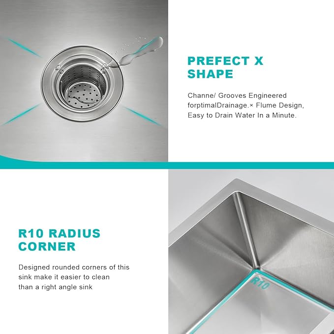 20 x 16 Inch Undermount Kitchen Sink, 304 Stainless Steel Single Bowl Small Kitchen Bar Sink Undermount, Brushed Nickel