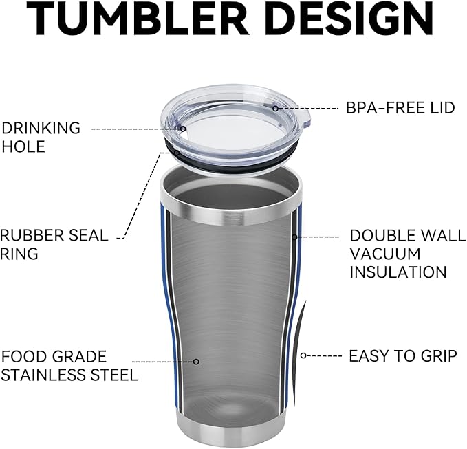 DOMICARE 20oz Tumbler with Lid Stainless Steel Tumblers Bulk, Double Wall Vacuum Insulated Coffee Travel Mug Powder Coated Tumbler, Dark Blue