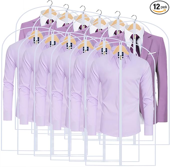 Garment Bags for Hanging Clothes 24'' x 40'' (Set of 12) Coat Covers for Closet Foldable Washable Dress Bags for Hanging Clothes for Long Dress Dance Costumes Suits Gowns Coats