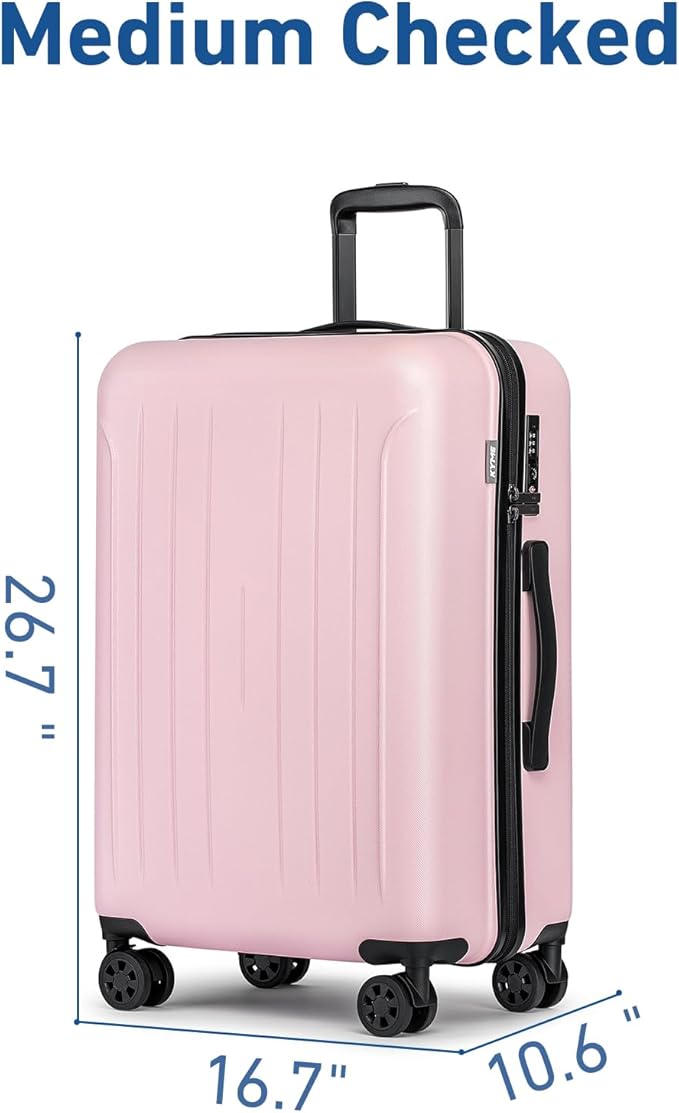 KYME Suitcase Hardshell With Double Spinner Wheels, PC+ABS TSA Lock Travel Luggage (Pink, 2Pcs Set(20"/24"))