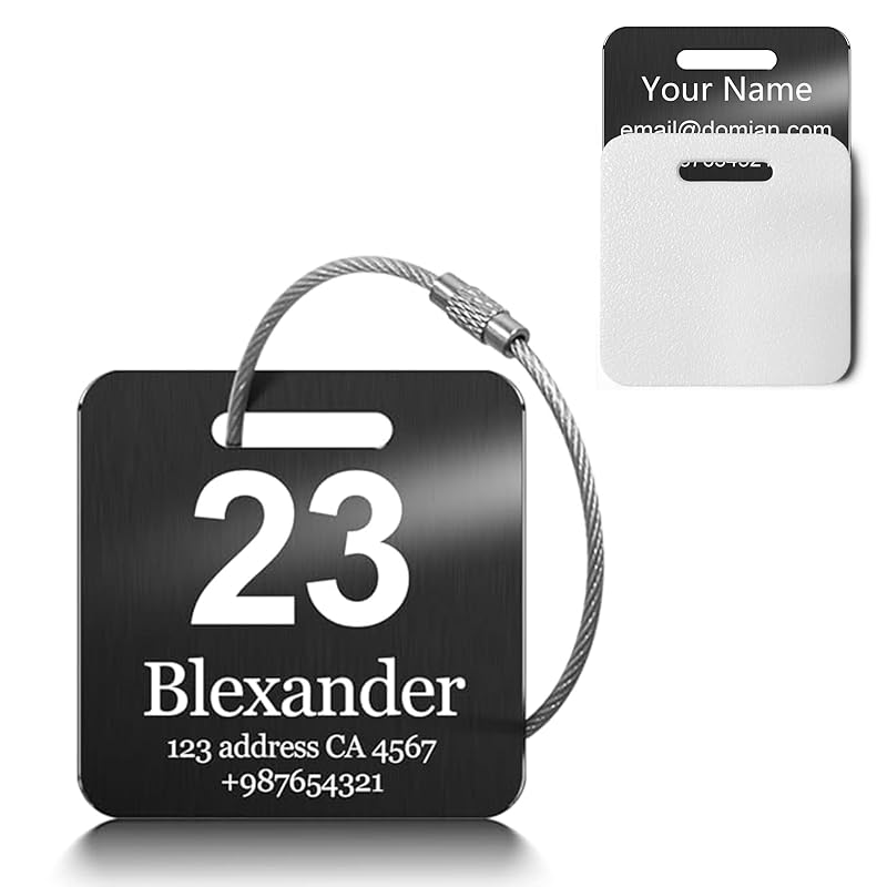 Customized Stainless Steel Luggage Tags: Personalize Your Suitcases, Backpacks, and Bags with Your Text - Custom Initial Text Name ID,Number(2 Pack)