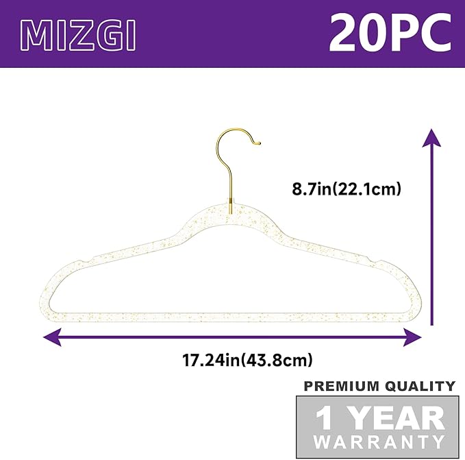 Premium Clear Invisible Acrylic Hangers,Crystal Plastic Hangers with Bling Gold Glitter 20 Pack Ultra Slim & Space Saving Suit Hangers for Coats, Pants & Dress Clothes