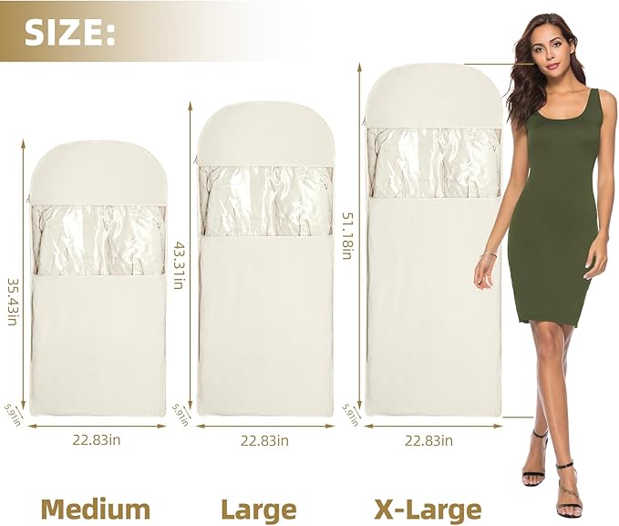 2 Packs Space Saving Garment Bag with Self Compression Zipper, Travel Suit Bags for Closet Storage, Hanging Garment Bag for Coats, Down Jackets (XLarge, Beige)