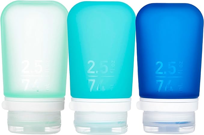 humangear GoToob+ 3-Pack (Medium) | Refillable Silicone Travel Bottle | Locking Lid | Food-Safe Material | Mint/Aqua/Teal, Medium (2.5 fl.oz.; 74ml)