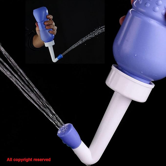 2PCS-Pack 2in1 Vaginal Douche Perineal Irrigation 650ML Portable Bidet + Pocket Bidet Pipe, Travel Bidet with Waterproof Cap, Peri Bottle for Postpartum Essentials