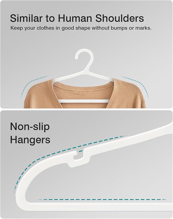 50 Pack Clothes Hangers, Non Slip Plastic Coat Hangers, Space Saving Hangers, Heavy Duty, Hanging Dry Wet Clothes, 16.4" x 8.3", White, UAPY0550W