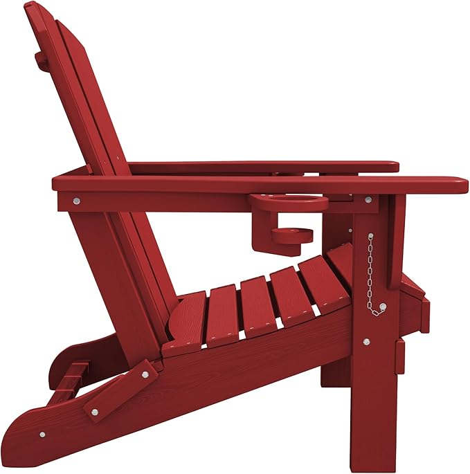 SERWALL Adirondack Chair with Cup Holders - Composite Adirondack Chairs Set of 8 HDPE Outdoor Chairs All Weather Use- Dark Red