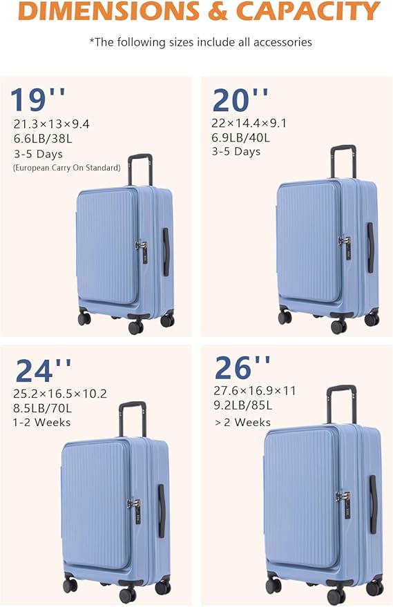 HotWay 26 Inch Expandable Checked Luggage with Cup Holder, Hardside TSA Approved Luggage with Spinner Wheels, Top Opening Suitcase For Travel, Gray