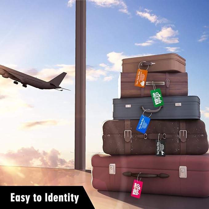 Luggage Tag for Suitcase - Personalized Engraved Metal Tag for Cruise Travel - Custom Name Tags Suitable for Bags and Backpacks (Gold)