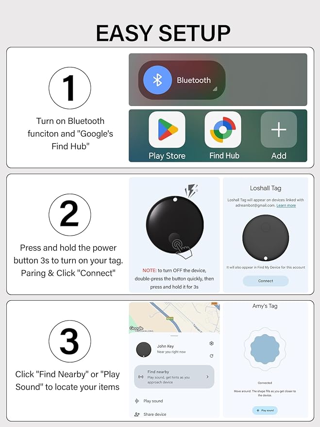 Android Tracker Tags, Works with Google Find My Device App (Android only), Key Finder Item Locator Tracking Device Smart Tags for Luggage, Wallet, Vehicles, Keys (Multi-Color, 4 Pack)
