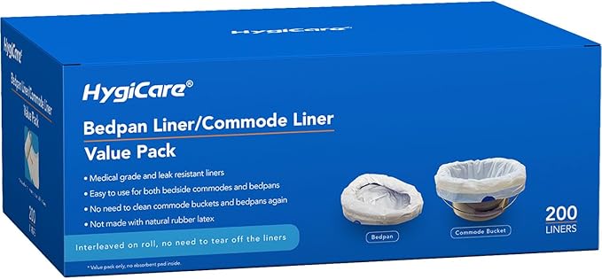 200 Count Enlarged Bedside Commode Liners for Commode Chairs, Bed Pans, and Portable Toilets, Pre-Separated, Leakproof, Sturdy, Disposable, for Adults, Seniors, Medical Care, and Camping