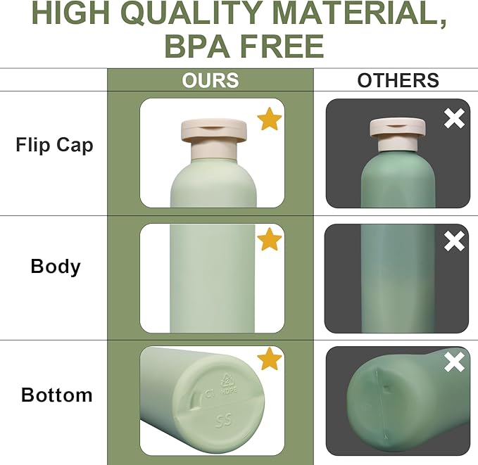 ASEVAT 13.5oz 4Pcs Green Plastic Refillable Travel Shampoo and Conditioner Bottles Plastic Refillable Travel Shampoo Bottles with Flip Cap Shampoo and Conditioner Dispenser