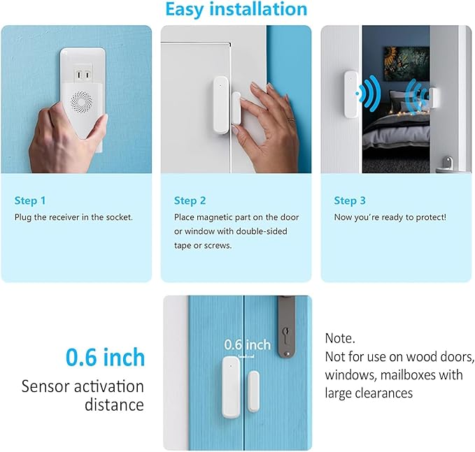Wireless Door Chime, Door Open Sensor Alarm When Entry Business/Office/Store (500ft Range 51 Ringer Adjustable Volume) Home Alert Bell for Kid/Toddler Safety, 2 Receivers +2 Sensors