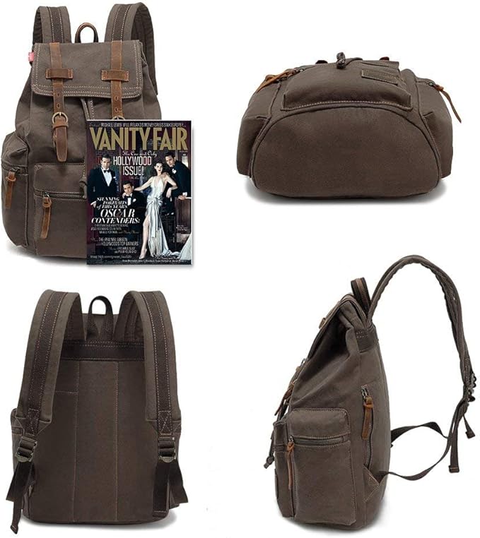 AUGUR High Capacity Canvas Vintage Backpack - for School Travel 12-15" Laptop Backapcks for Men Casual Daypacks Rucksack (M-Army Green)