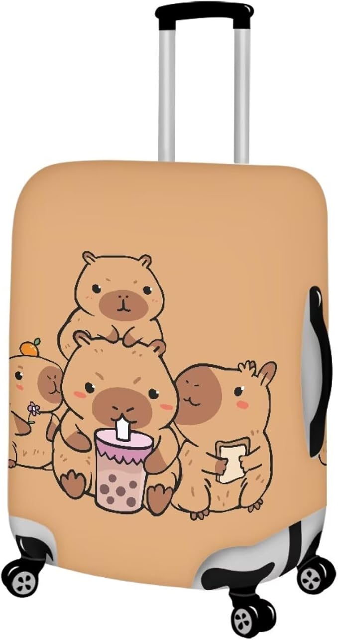 Milk Tea Capybara Luggage Cover Fit 26-29 Inch Universal Thickness Suitcase Covers Protector with Invisible Zipper Scratch-Resistan Travel Luggage Baggage Case