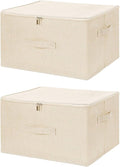 ANMINY 2PCS Storage Bins with Zipper Lids 51.9 Qt Lidded Fabric Storage Boxes Baskets Cubes with Handles Collapsible Washable Cotton Linen Closet Shelf Clothes Organizer - Beige, Extra Large