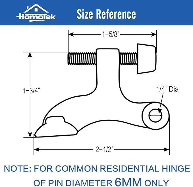 HOMOTEK 12 Pack Hinge Pin Antique Brass Door Stopper, Adjustable Deluxe Heavy Duty Door Stopper 2-1/2"x1-3/4”, with Black Rubber Bumper Tips