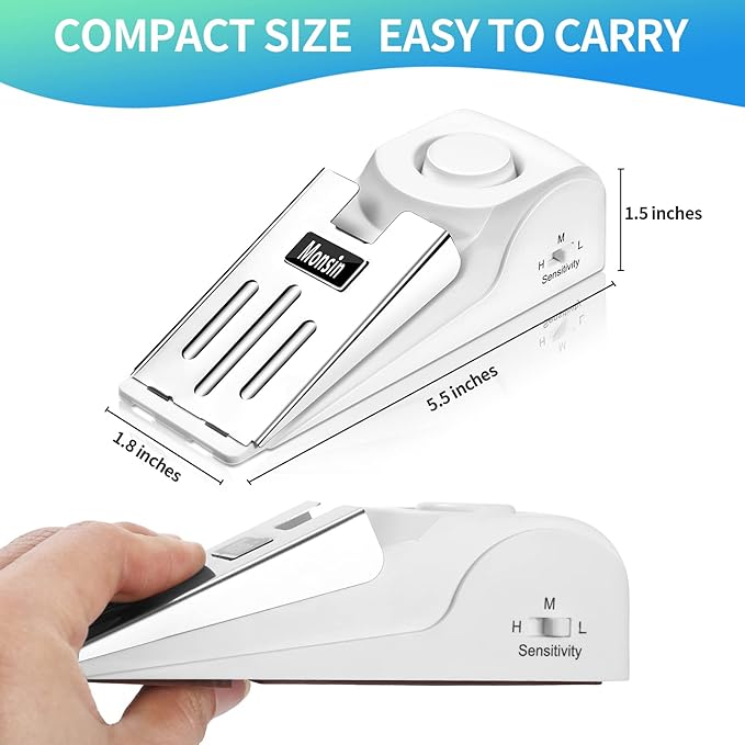 Door Stop Alarm, Door Stopper with 120DB Security Alarm, Floor Wedge Doorstop for Travel Apartment Home House (Pack of 2)