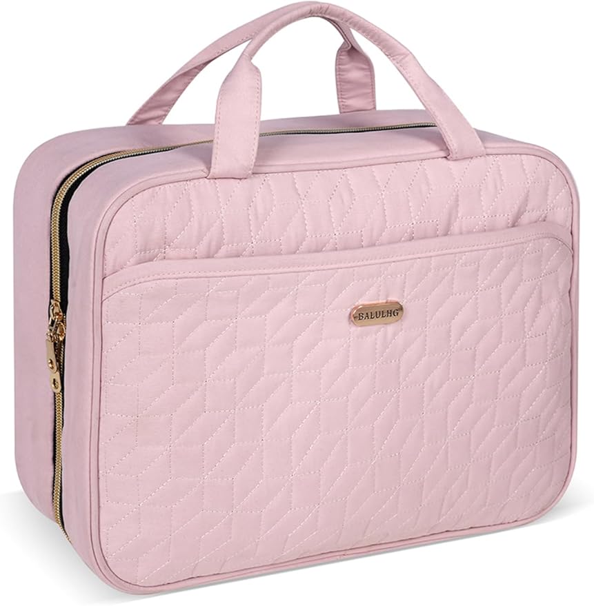 Toiletry Bag for Women, Travel Toiletry Bag with Hanging Hook Makeup Organizer, Waterproof Large Capacity Travel Bag for Accessories, Shampoo, Full Sized Container, Toiletries,Pink