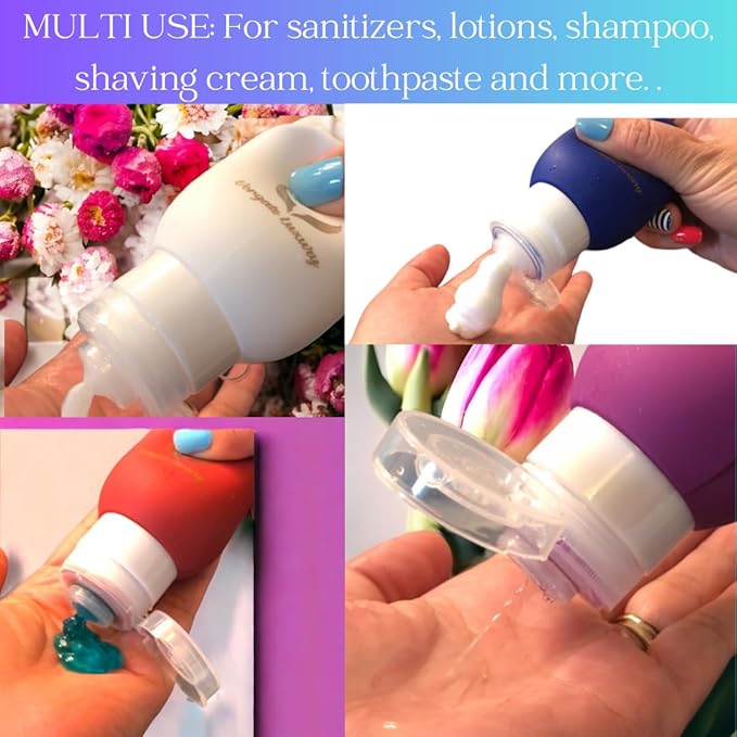 Vorgato Luxury- Silicone Travel Bottles for Toiletries - 3oz Silicone - TSA Approved - Refillable Travel Bottles 3 pcs (Fuschia, Red, Blue)